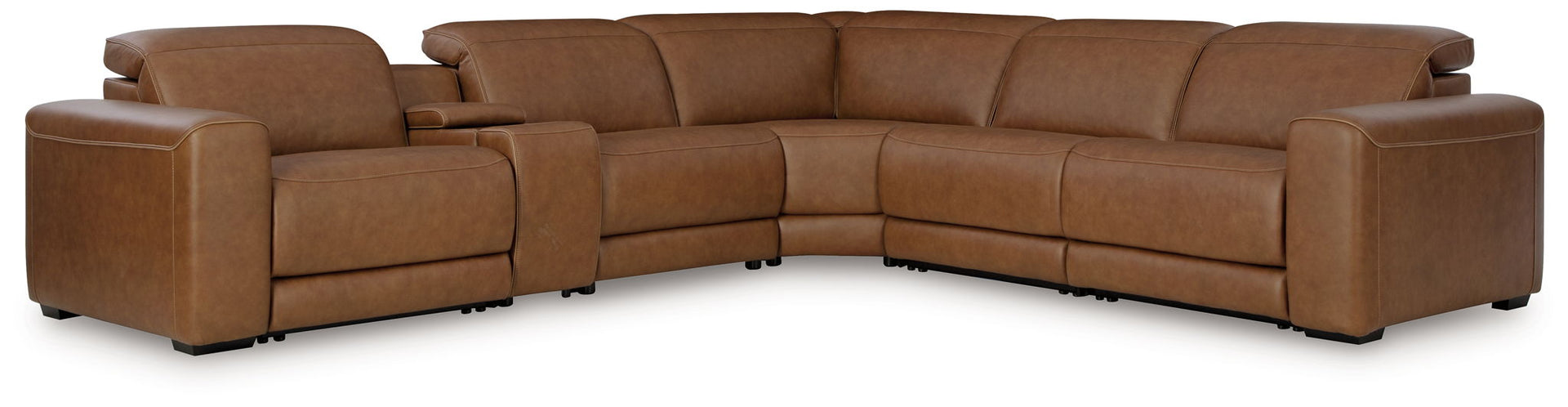 Rally-Up - 6-Piece Power Reclining Sectional With Console And Armless Chair With Manual Headrest - Caramel