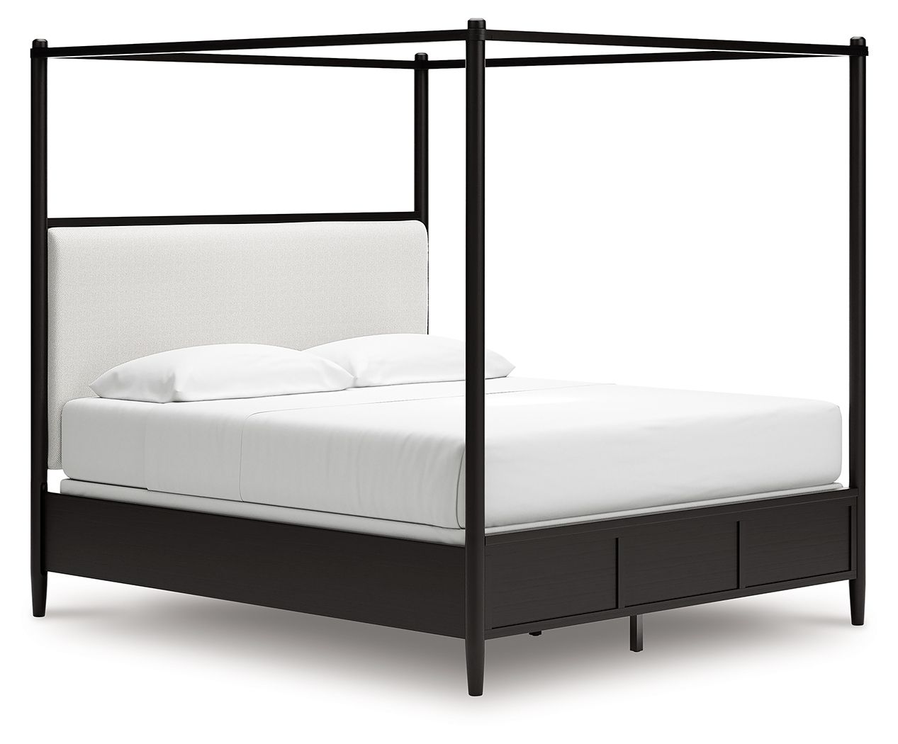 Portdown - California King Upholstered Canopy Bed - Black