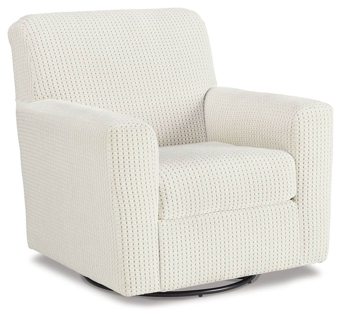 Herstow - Swivel Glider Accent Chair - Fabric - Ivory