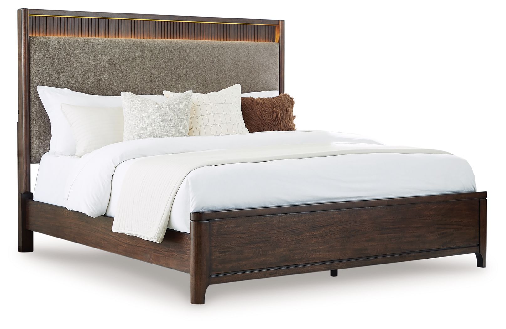 Korestone - Queen Upholstered Panel Bed - Dark Brown