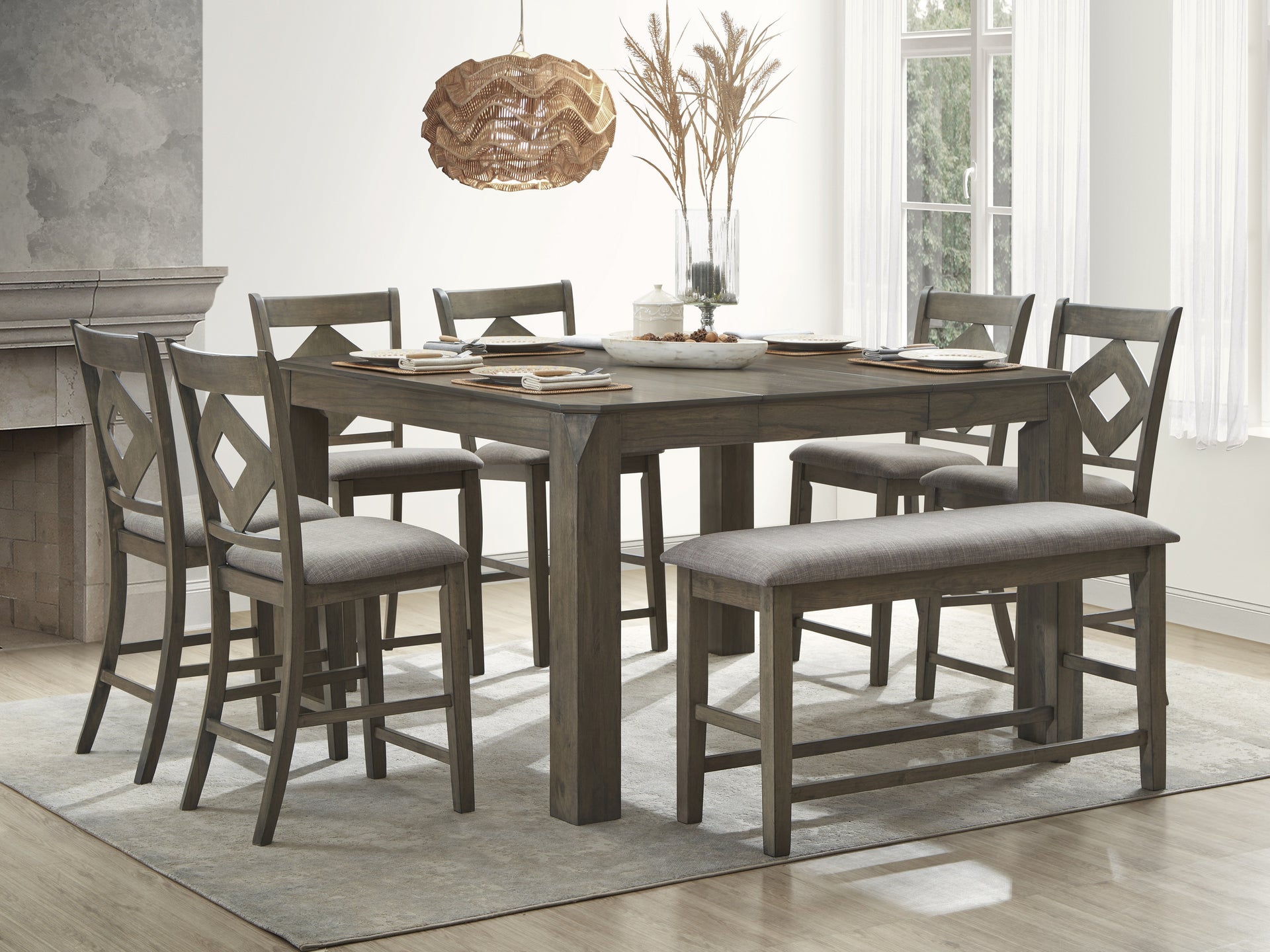 Aria Pub Table with 4 Pub Chairs and Bench