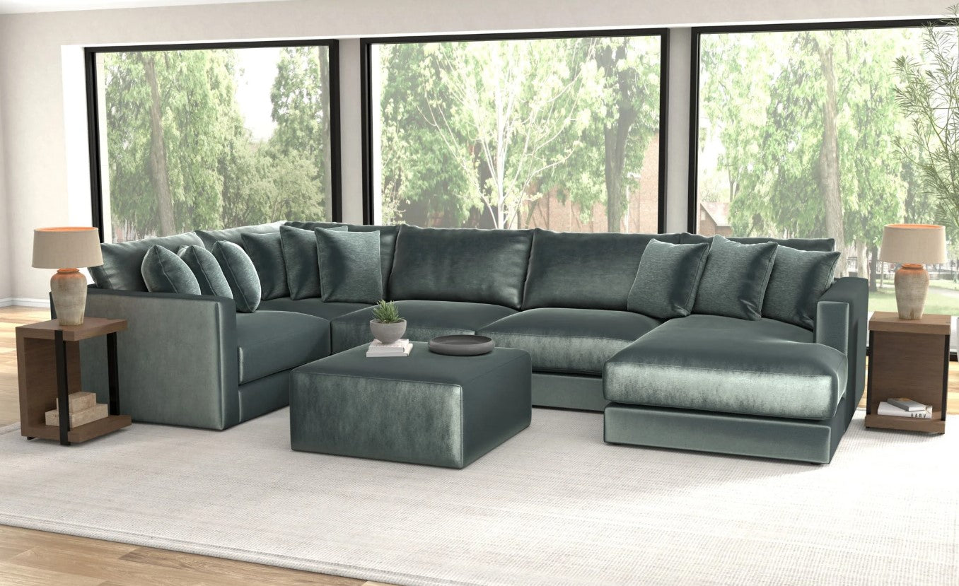Remington Pine 5 Piece Right Side Facing Chaise Sectional + Ottoman