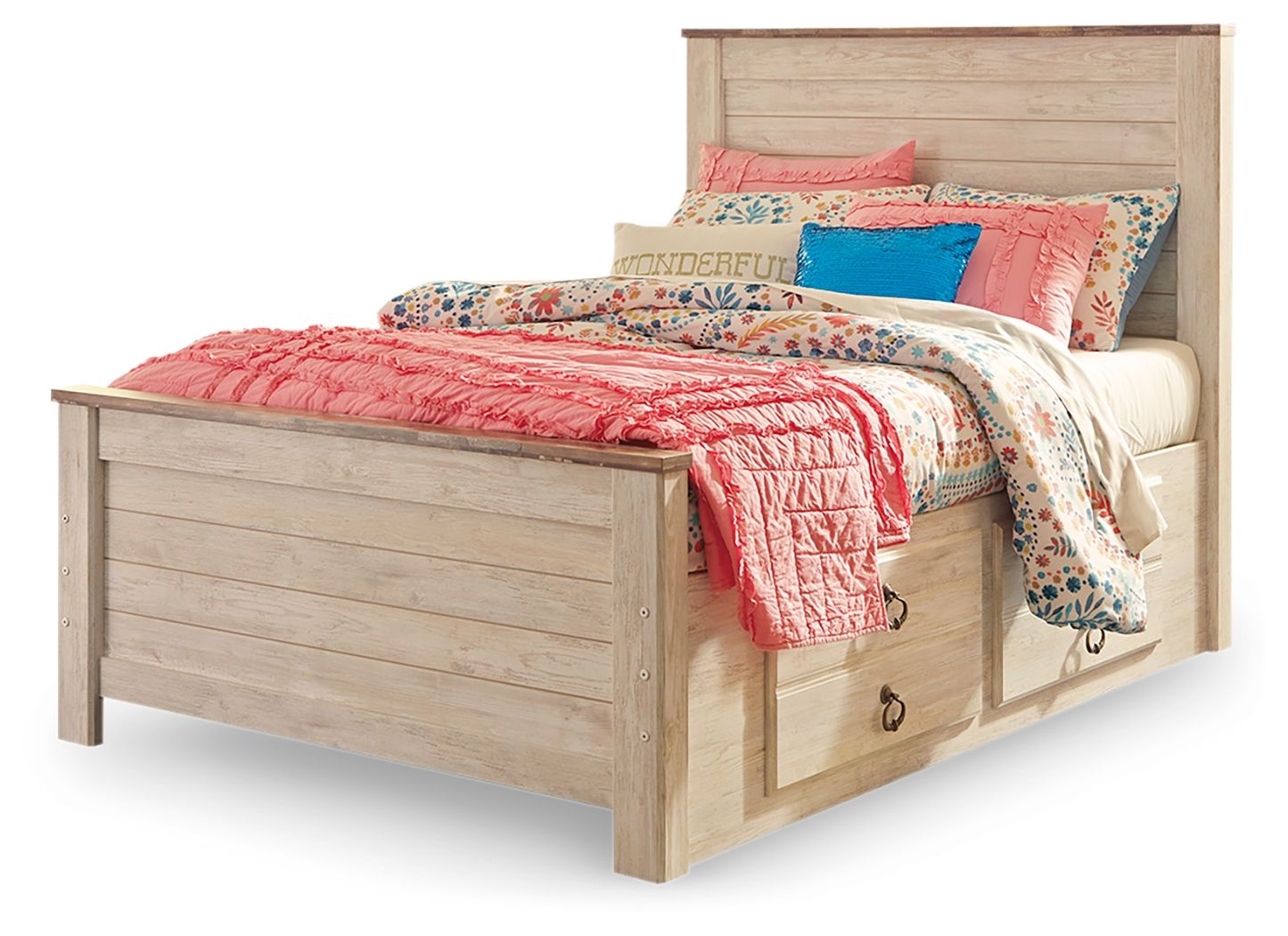 Willowton - Twin Panel Bed With 2 Storage Drawers - Whitewash