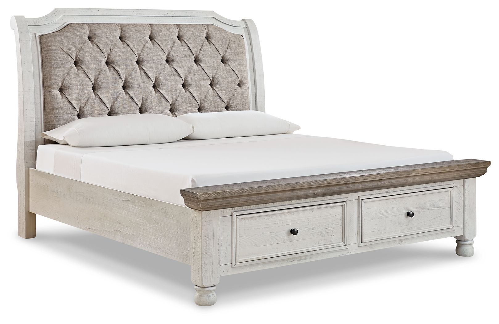 Havalance - Queen Sleigh Bed With 2 Storage Drawers - White / Gray