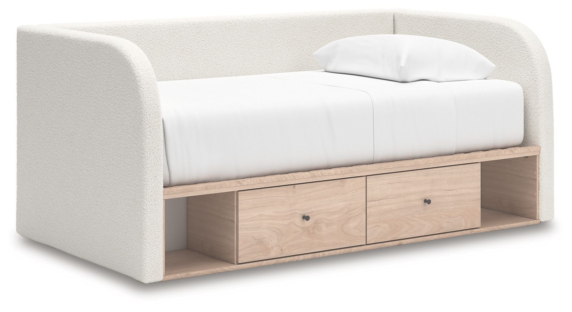 Shapella - Full Upholstered Day Bed With Storage - Tan / White