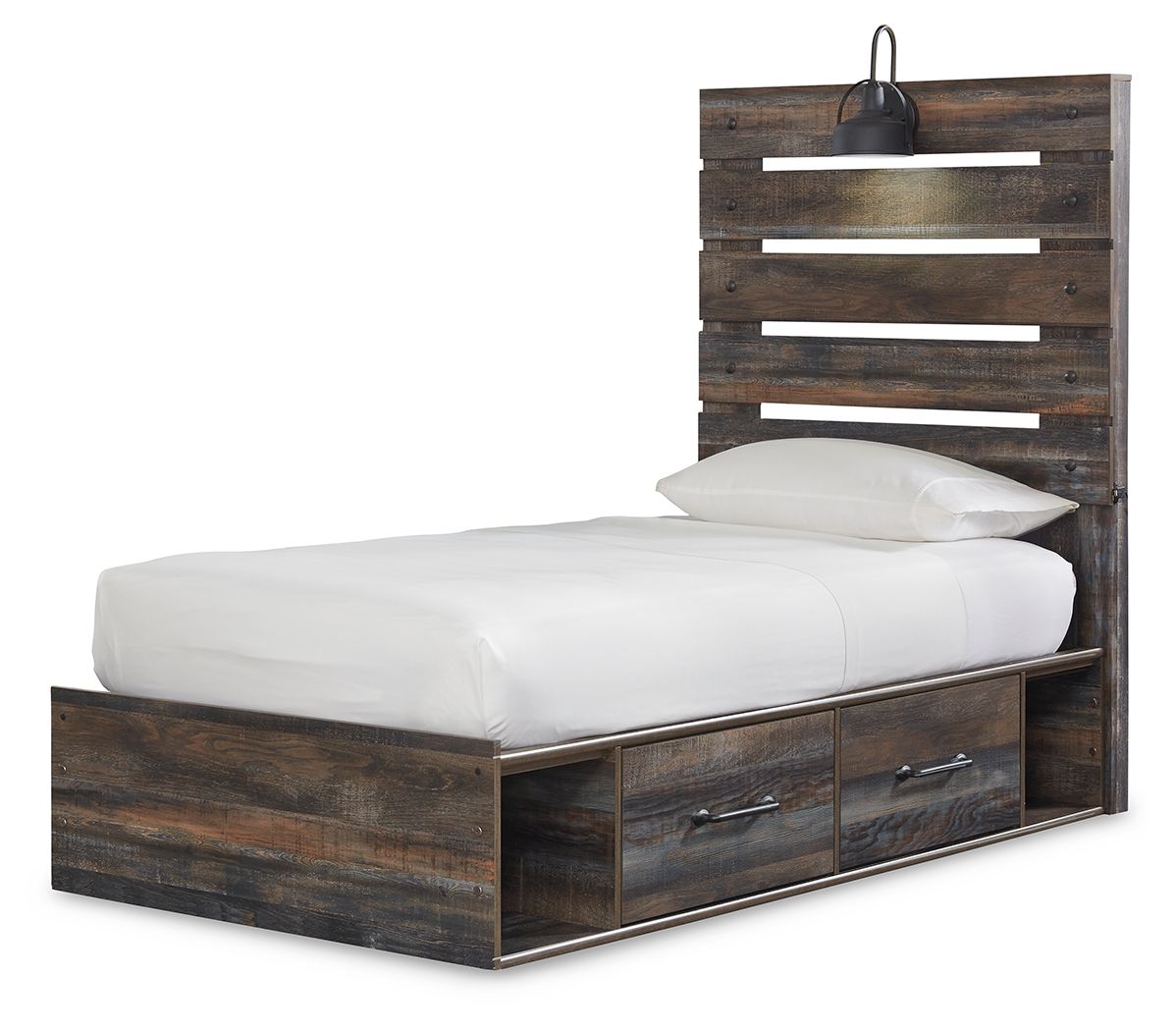 Drystan - Twin Panel Bed With 4 Side Drawers - Brown / Beige