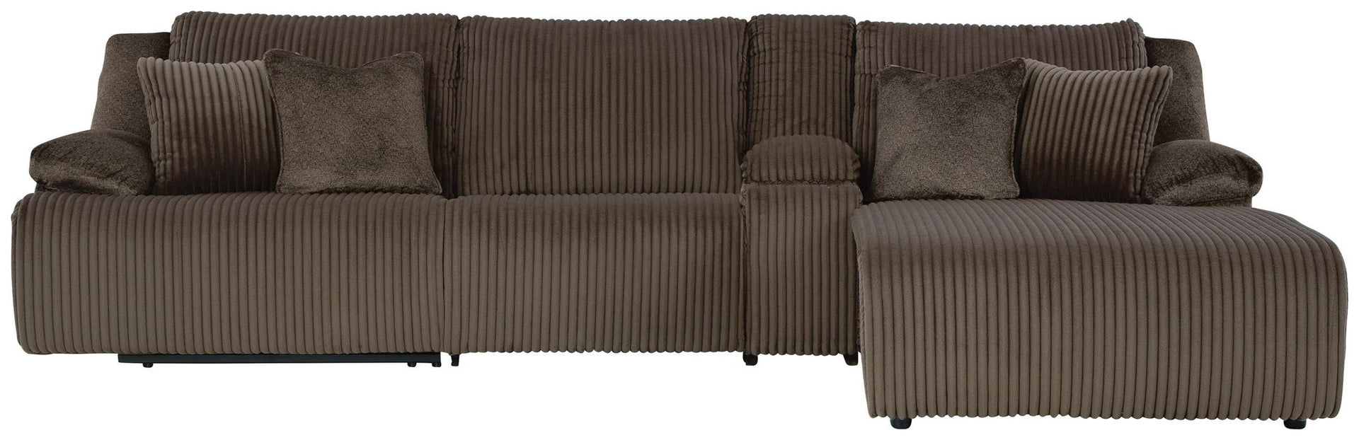 Top Tier - 4-Piece Reclining Sectional With Raf Press Back Chaise, Armless Chair And Storage Console - Chocolate