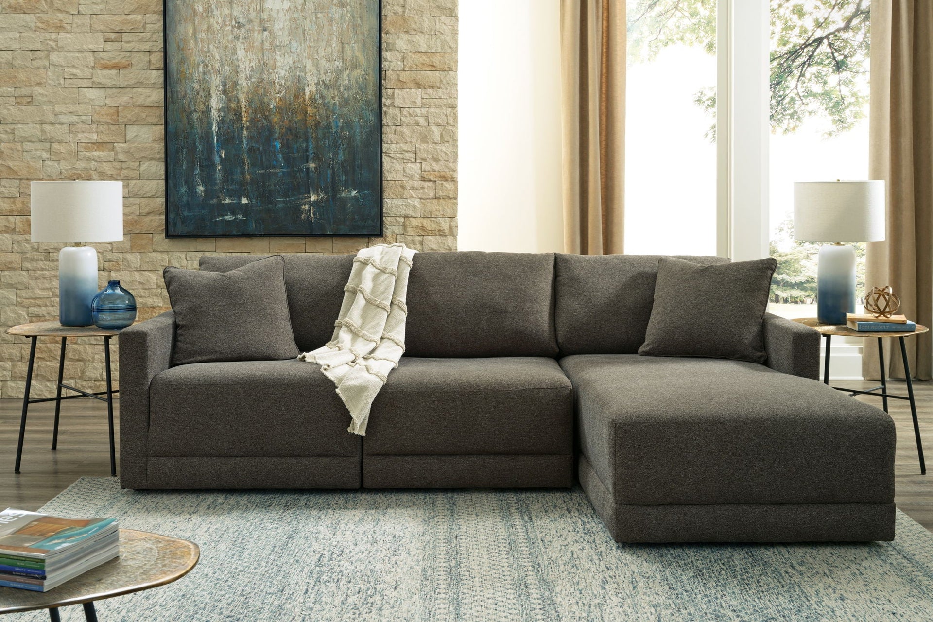 Evey - Right Arm Facing Corner Chaise 3 Pc Sectional - Granite