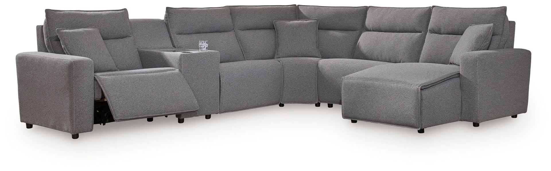 Modmax II - 6-Piece Power Reclining Sectional With RAF Press Back Power Chaise And Сonsole - Salt And Pepper