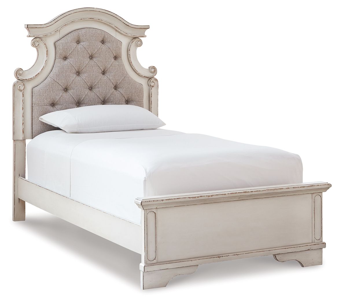 Realyn - Twin Upholstered Panel Bed - Chipped White
