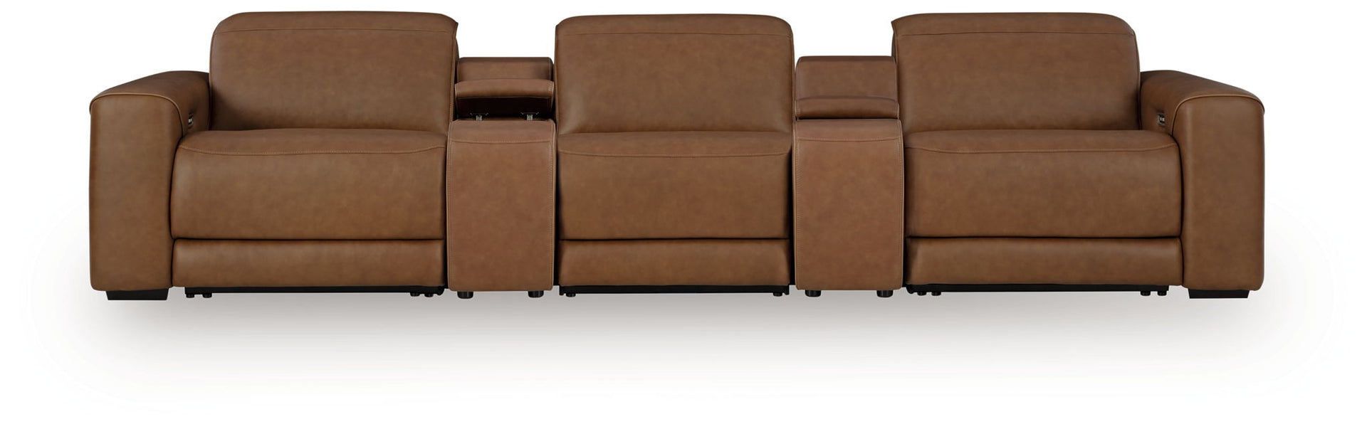 Rally-Up - 5-Piece Power Reclining Sectional With 2 Consoles - Caramel