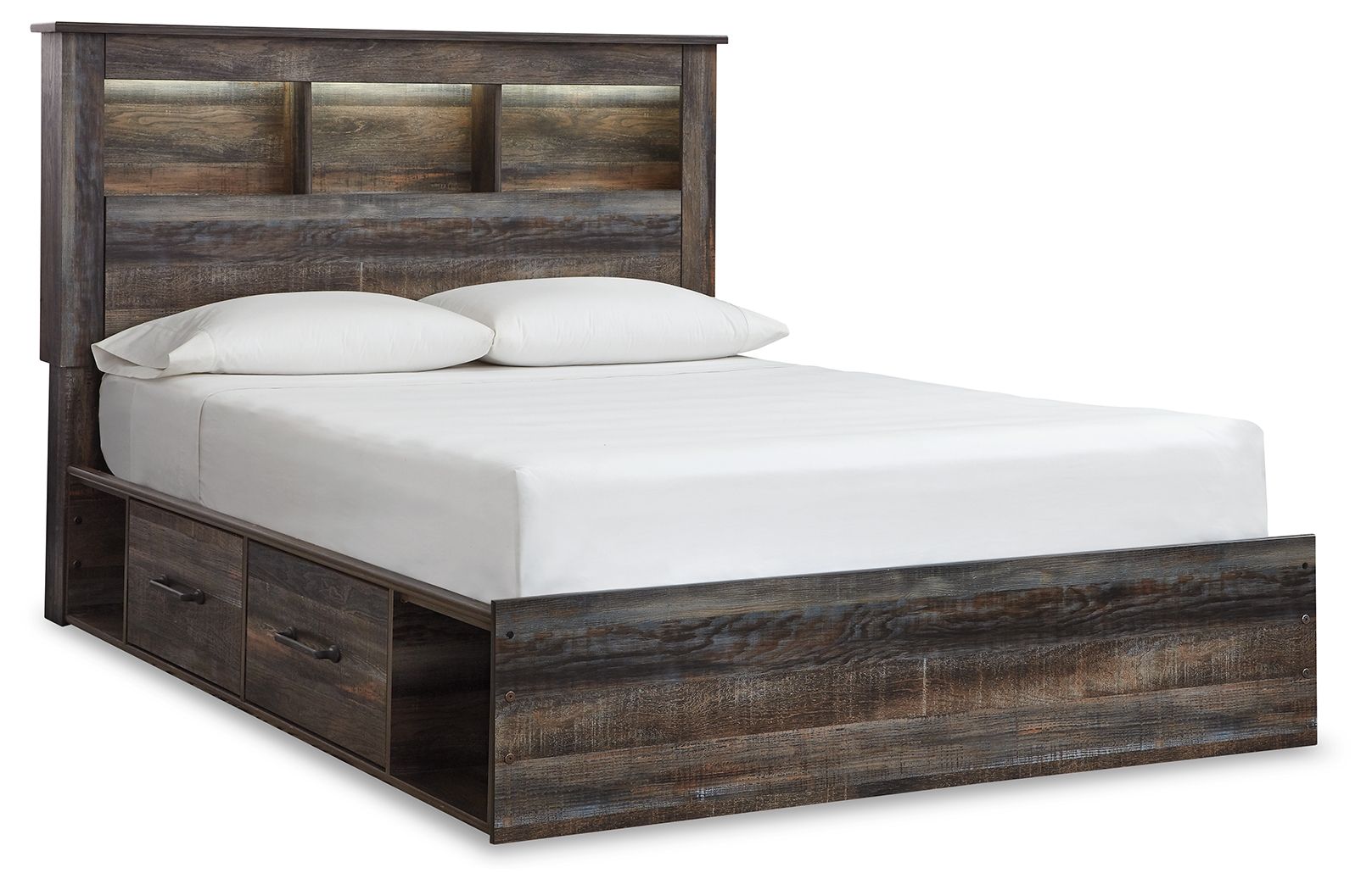 Drystan - Queen Bookcase Bed With 2 Side Drawers - Brown / Beige