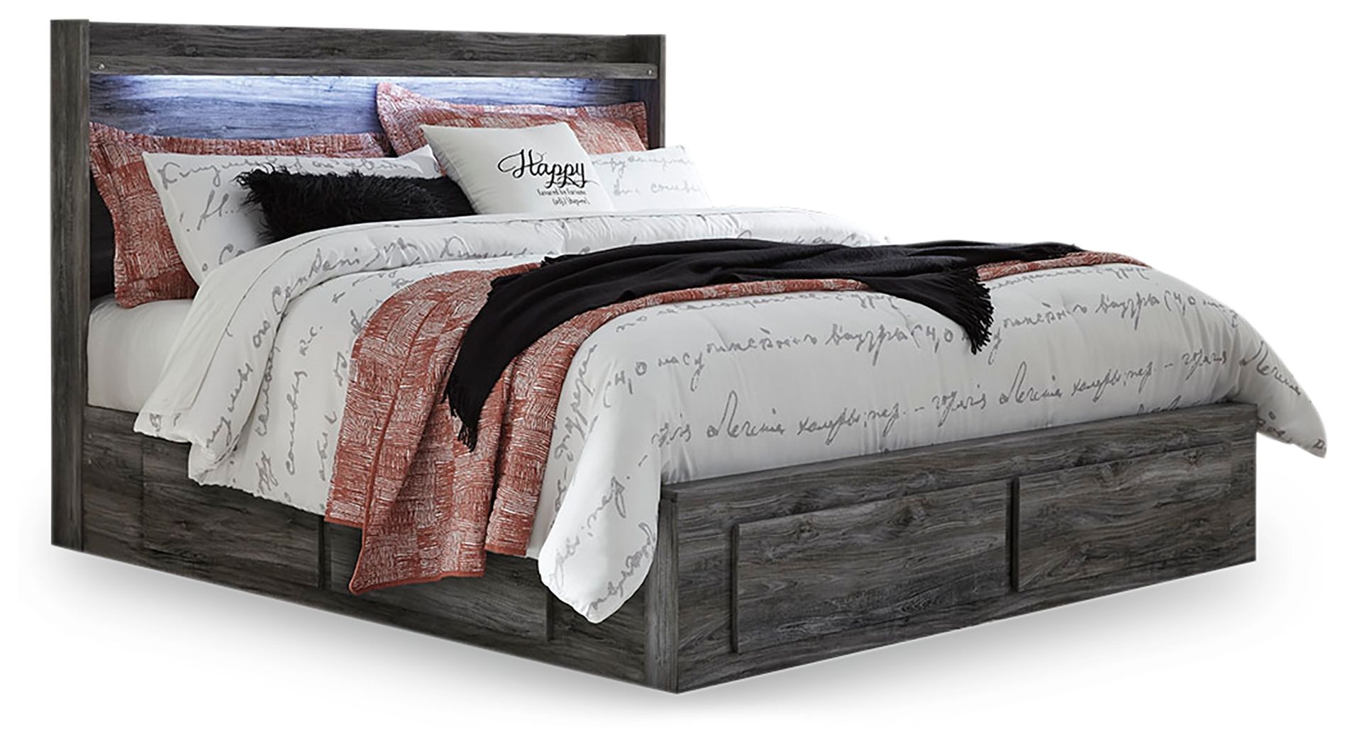 Baystorm - King Panel Bed With 6 Storage Drawers - Gray