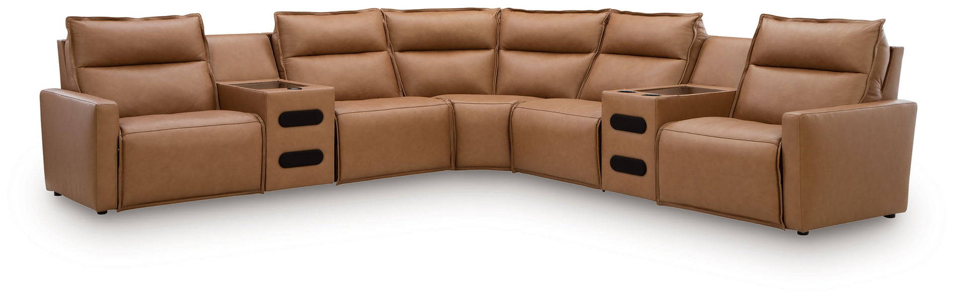 Arrington - 7-Piece Power Reclining Sectional With Audio Consoles - Butternut