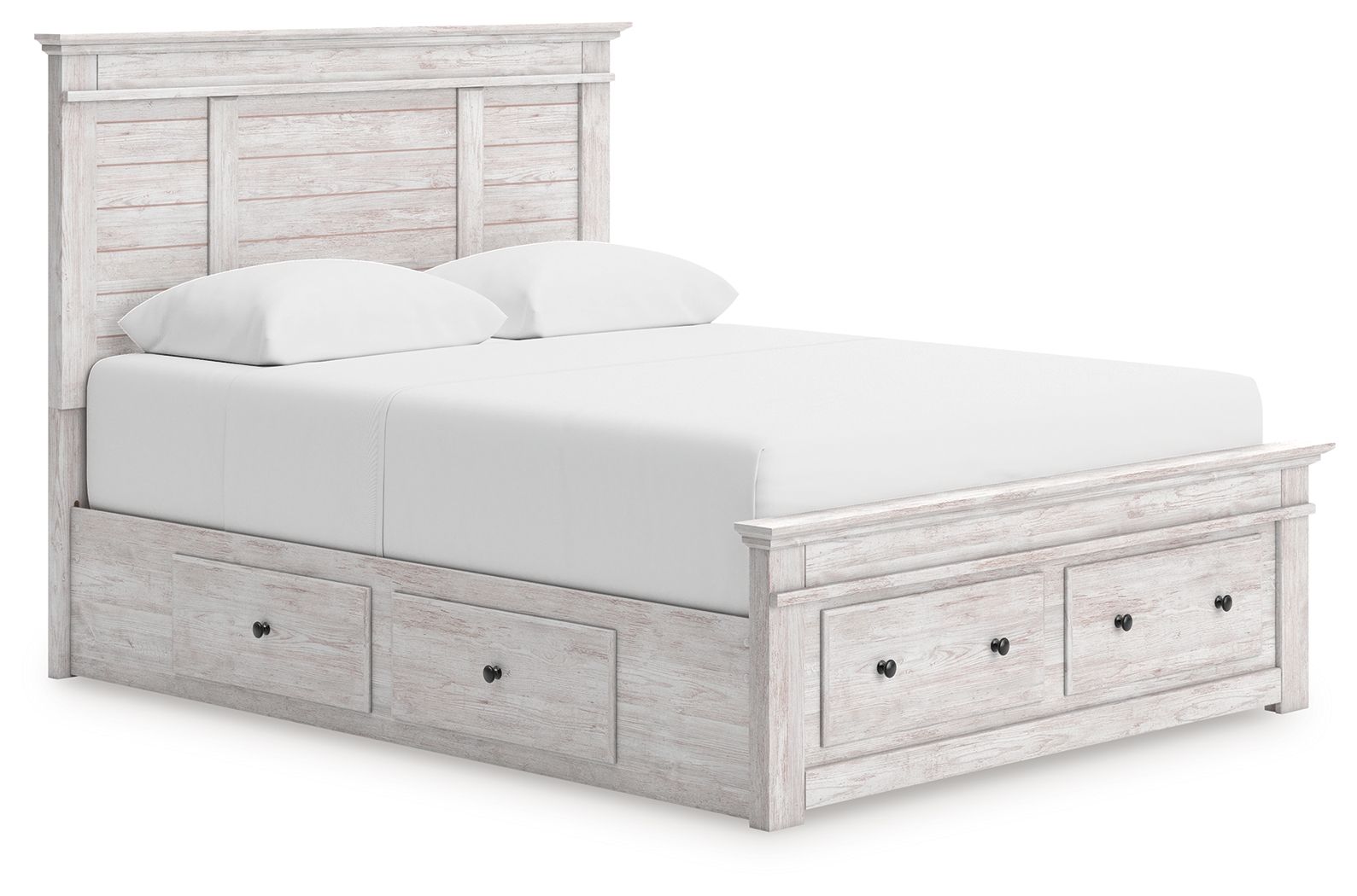 Fenderport - Queen Panel Storage Bed With Under Bed Storage Unit And Storage Footboard - Whitewash