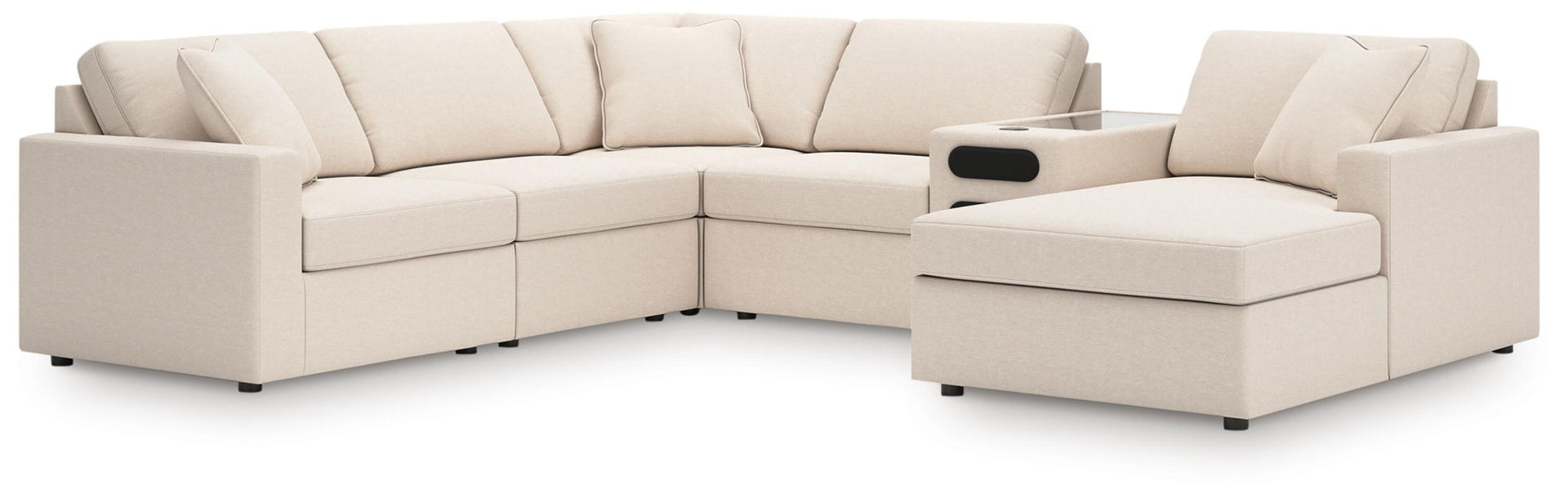 Modmax - 6-Piece Sectional With Audio Console, Raf Corner Chaise And Laf Corner Chair - Oyster
