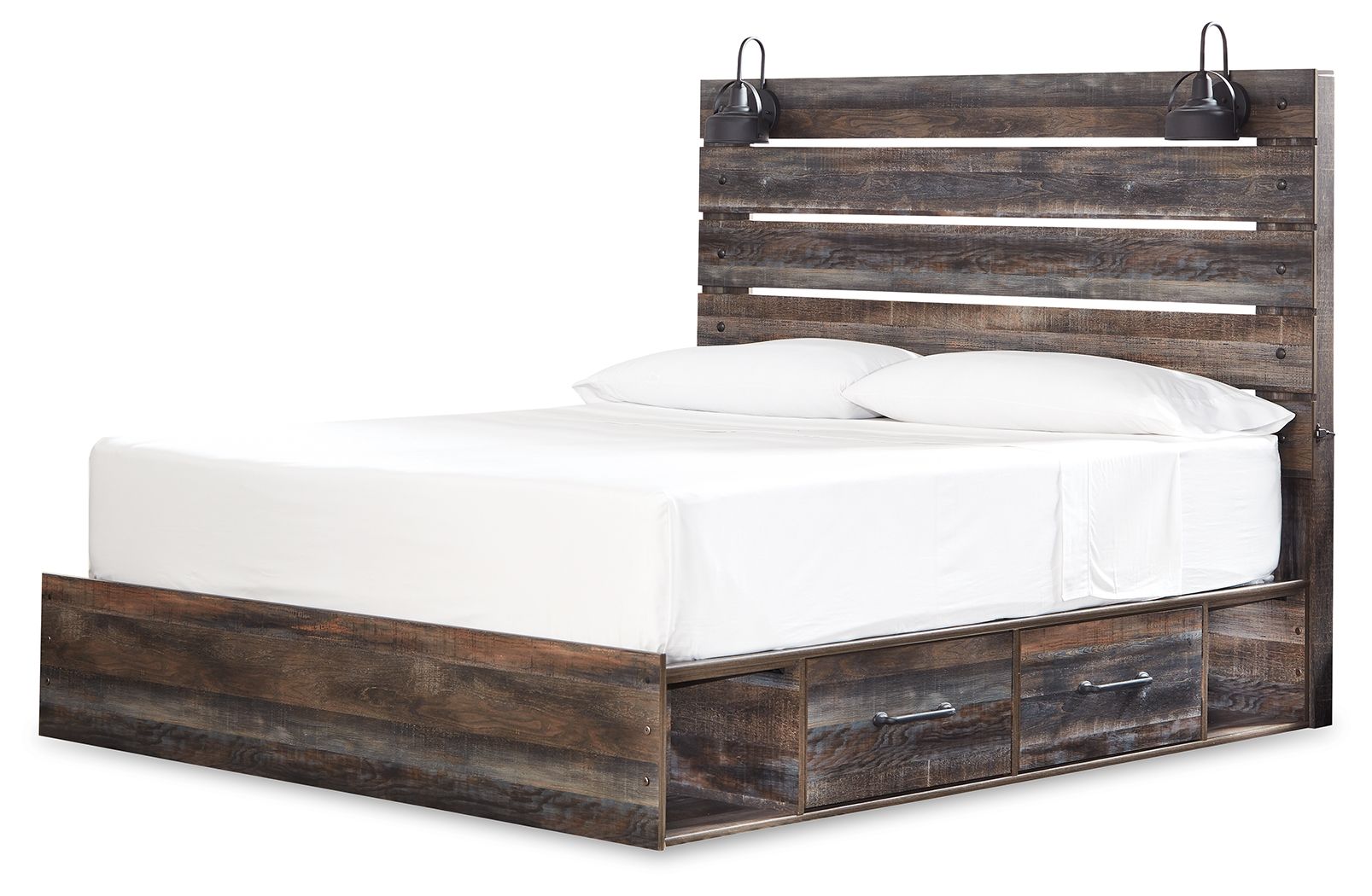 Drystan - King Panel Bed With 2 Side Drawers - Brown / Beige