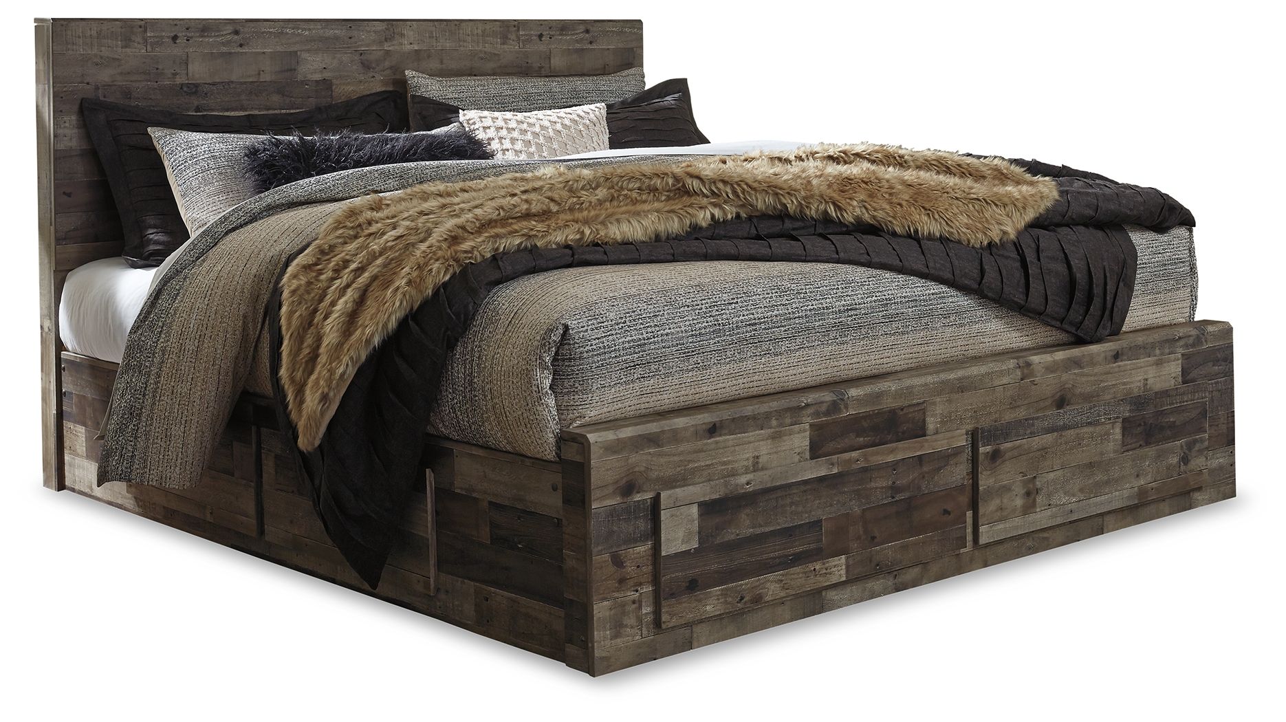Derekson - King Panel Bed With 4 Storage Drawers - Multi Gray