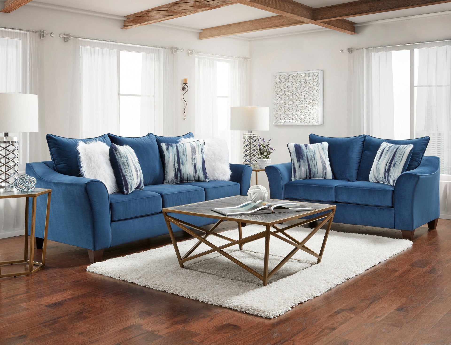 Velour Navy Loveseat