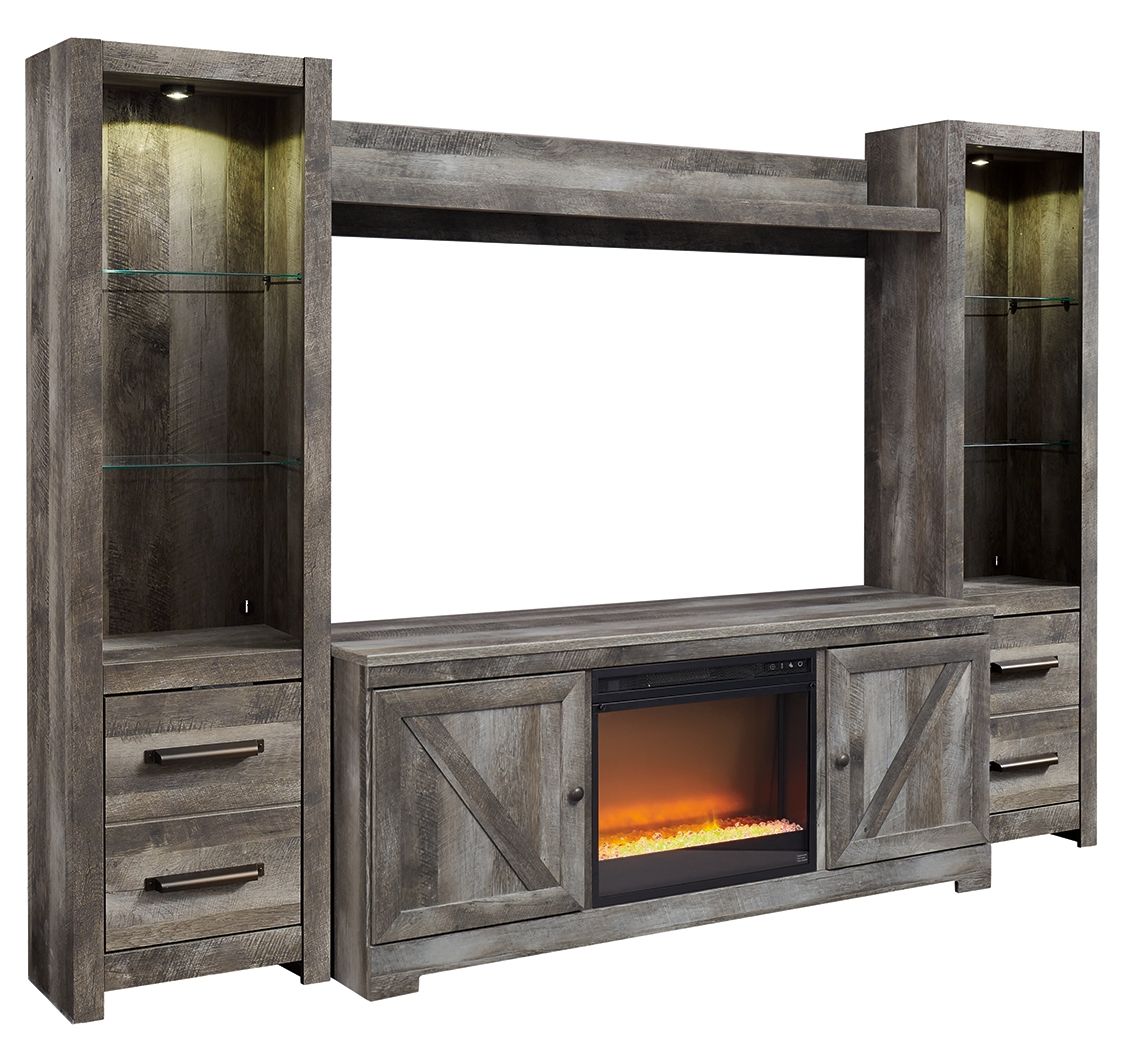 Wynnlow - 5 Pc. - Entertainment Center - 63" TV Stand With Fireplace Insert Glass/Stone - Gray