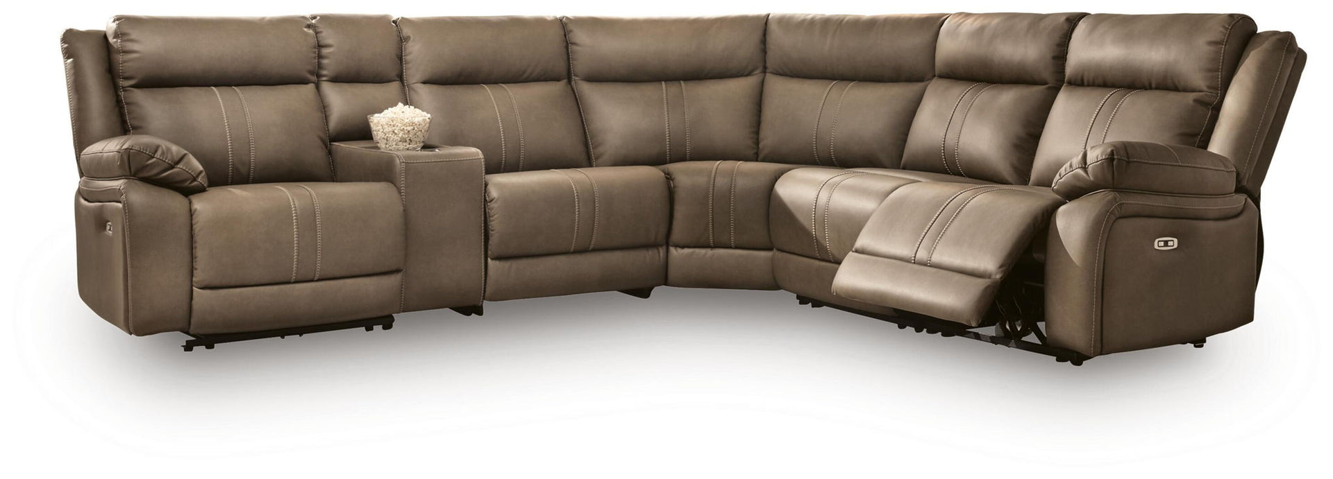 Max-Media - 6-Piece Power Reclining Sectional With Audio Console - Biscotti
