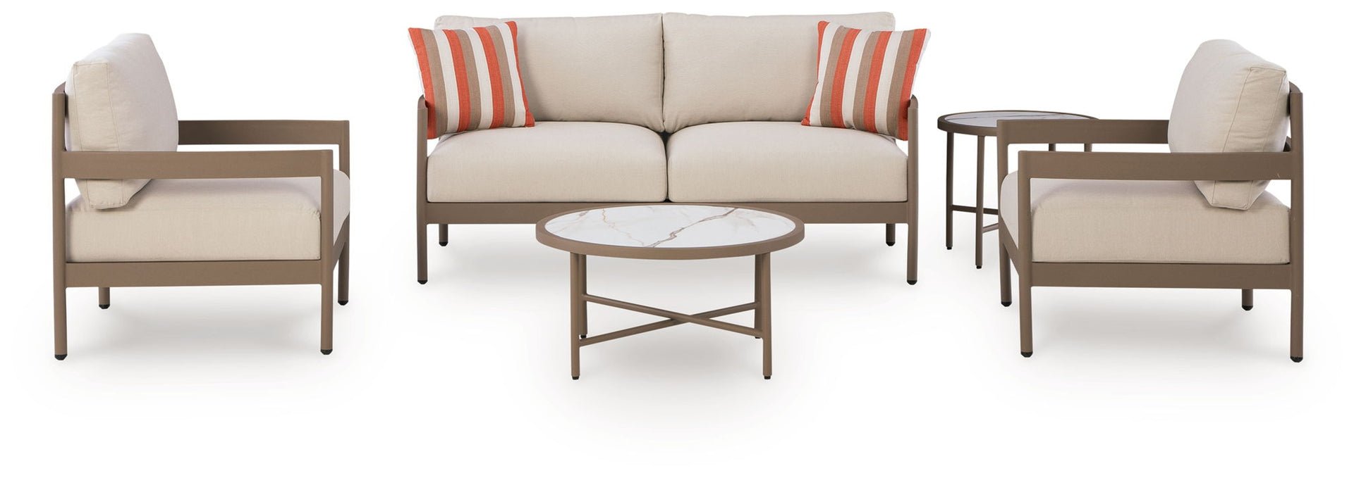 Big Creek Cove - Loveseat, Lounge Chairs, Tables Set (Set of 5) - Beige