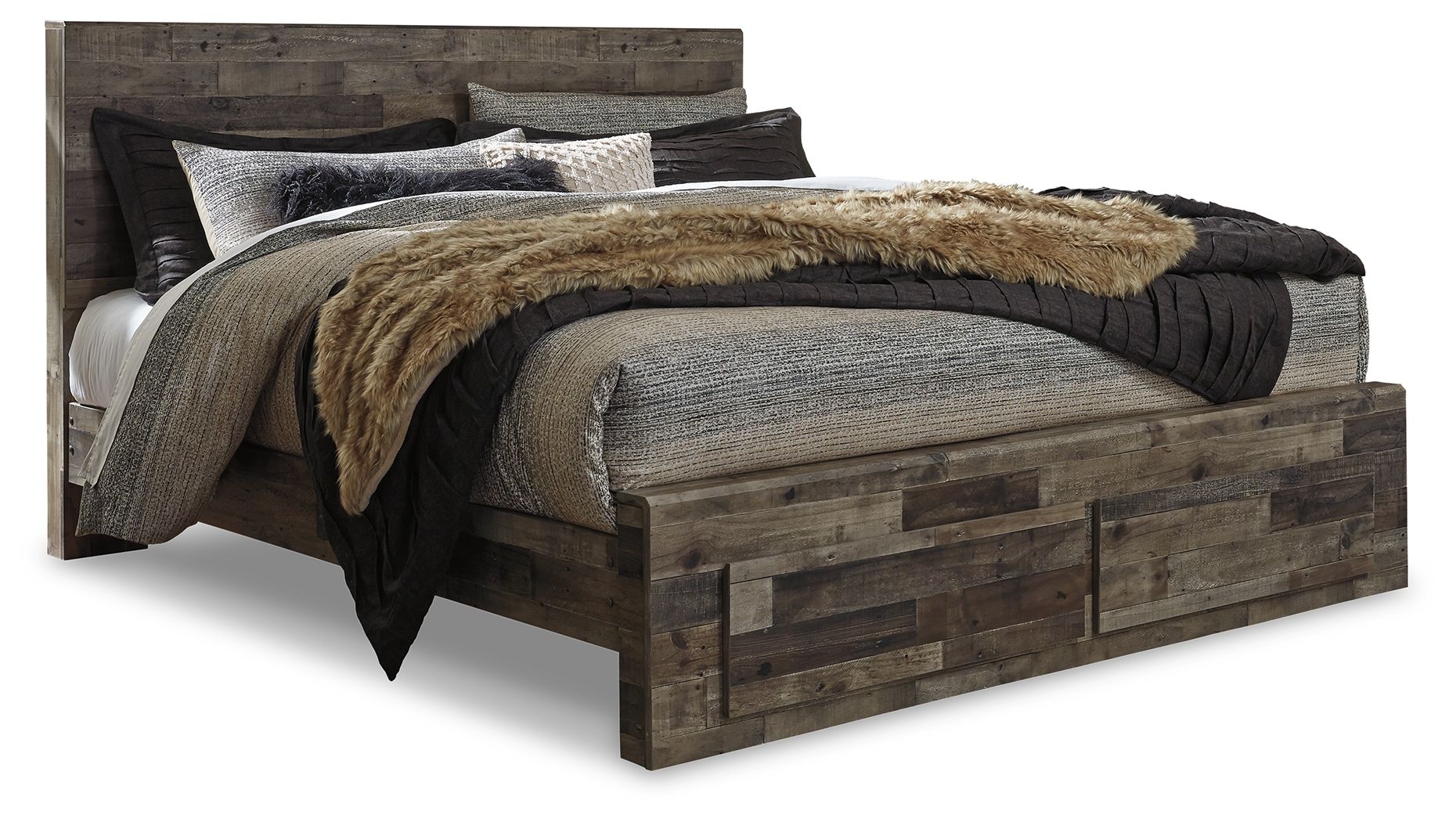 Derekson - King Panel Bed With 2 Storage Drawers - Multi Gray