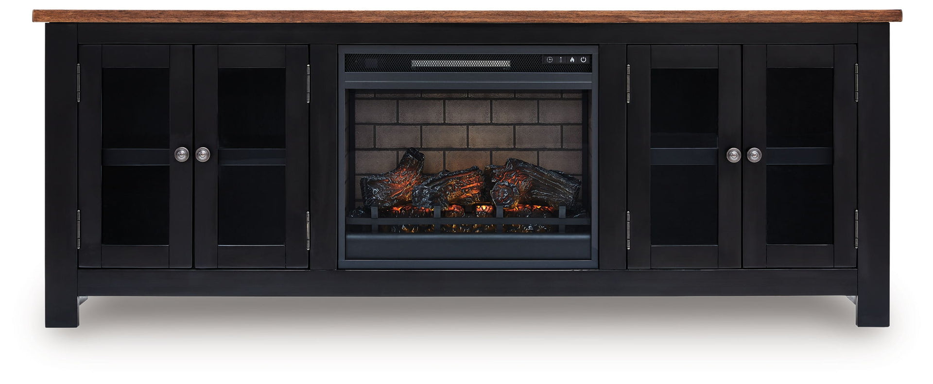 Wildenauer - 76" TV Stand With Infrared Electric Fireplace - Brown / Black