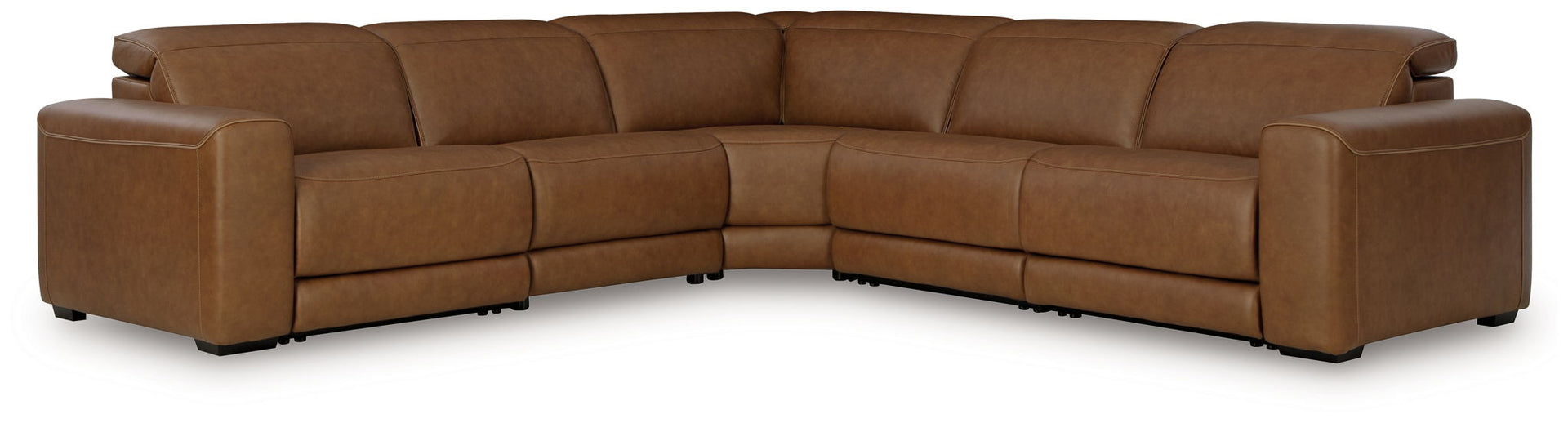Rally-Up - 5-Piece Power Reclining Sectional With Armless Chair With Manual Headrest - Caramel