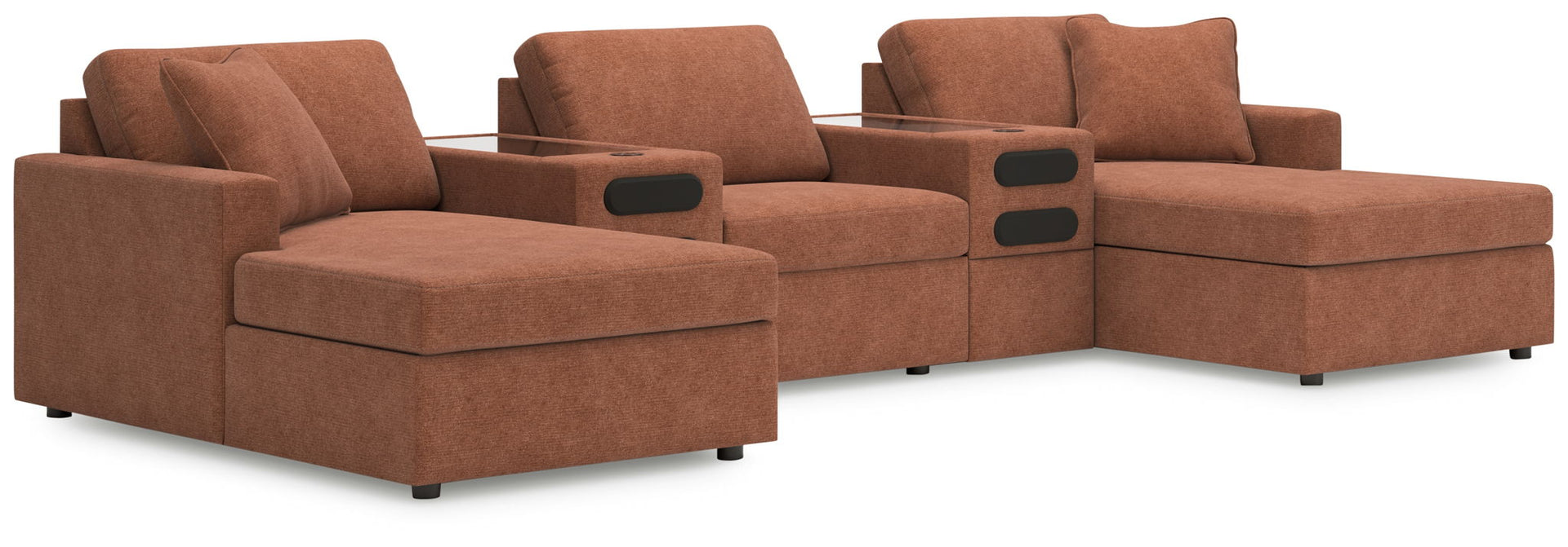 Modmax - 5-Piece Double Chaise Sectional With Audio System Consoles - Spice
