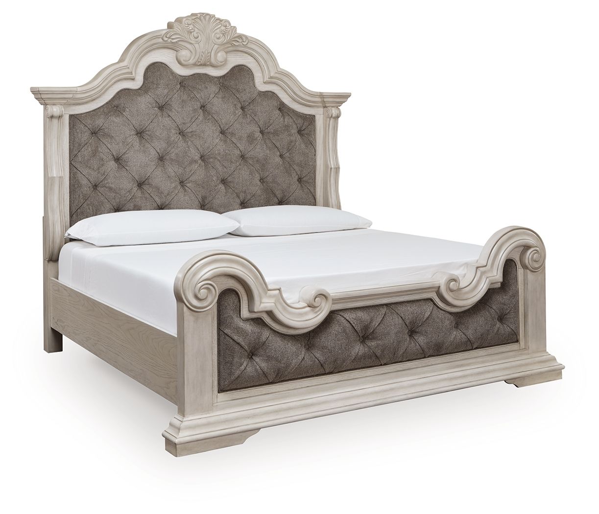 Andonhall - King Upholstered Panel Bed - Antique White