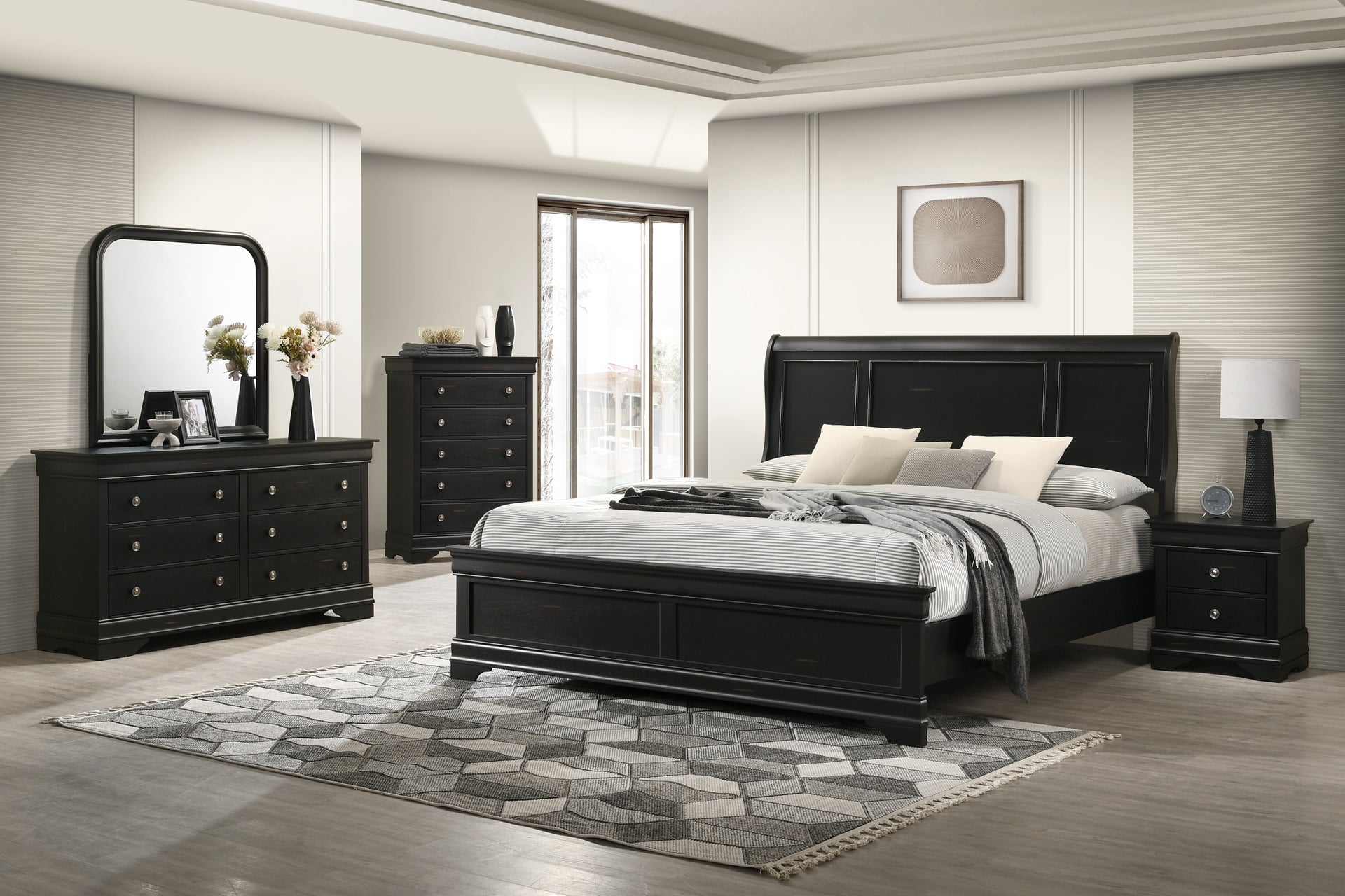 Logan Queen Bed with Dresser Mirror and Nightstand