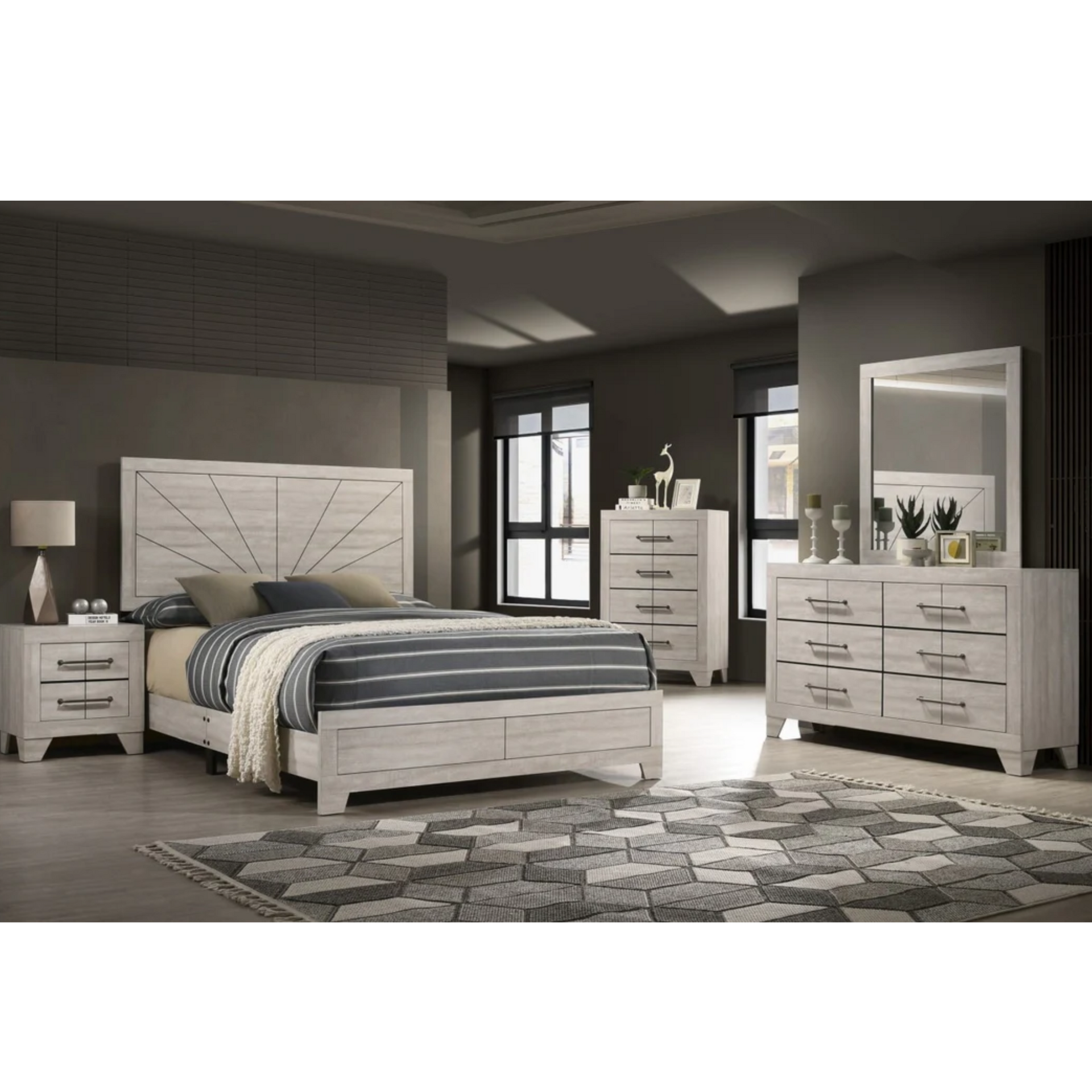 Lyla Queen Bed with Dresser with Mirror and Nightstand