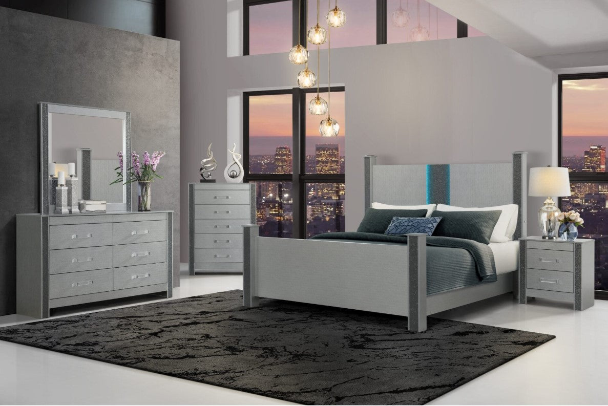 Logan Queen LED Bed with Dresser Mirror and Nightstand