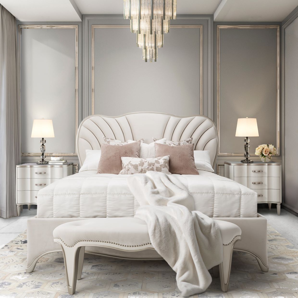 London Place Creamy Pearl Queen Upholstered Bed
