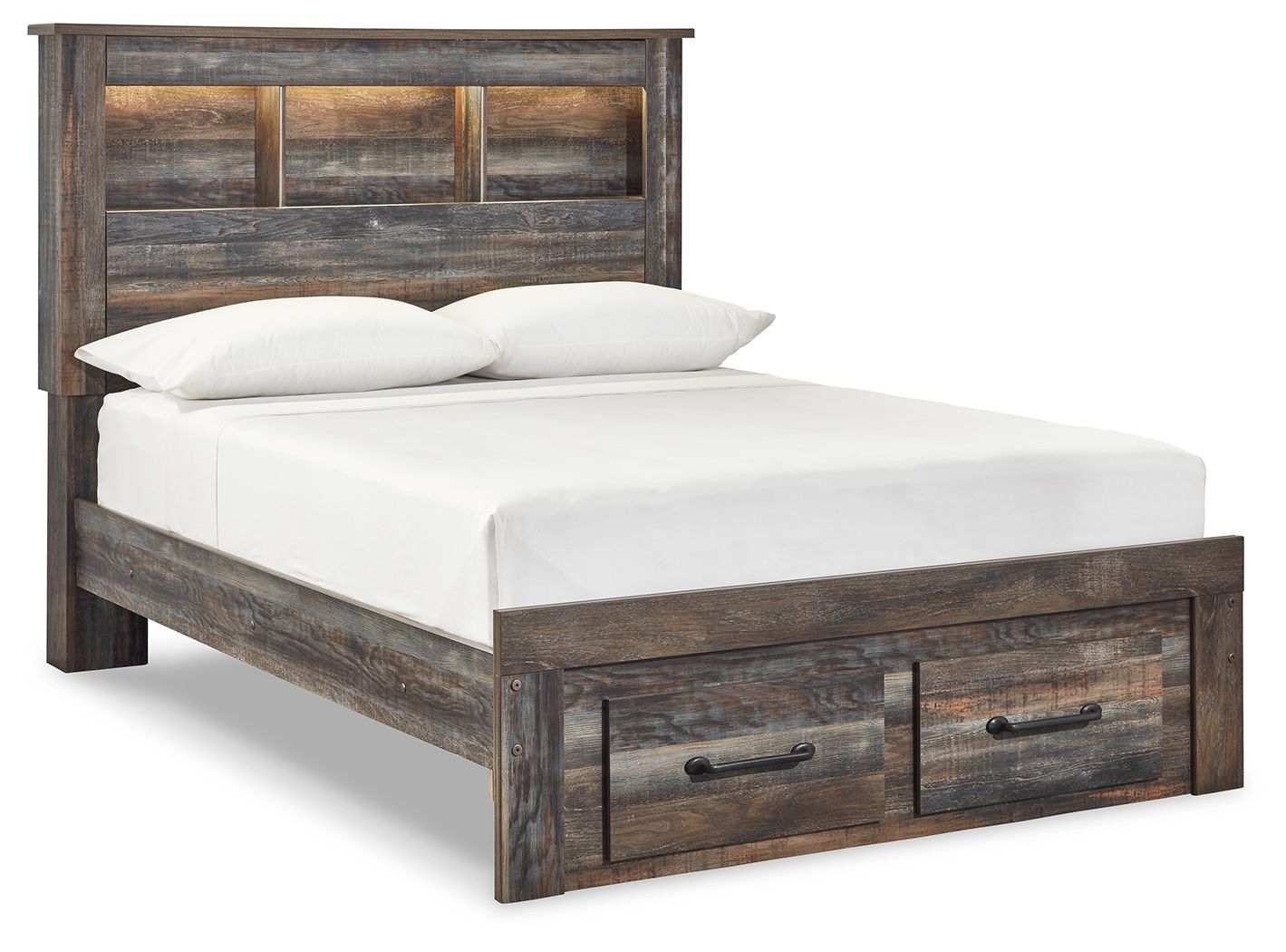 Drystan - Full Bookcase Bed With 2 Storage Drawers - Brown / Beige
