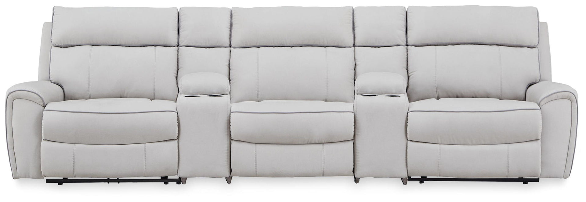 Grafton Pike - 5-Piece Power Reclining Sectional With Storage Consoles And Armless Chair - Pearl / Ash