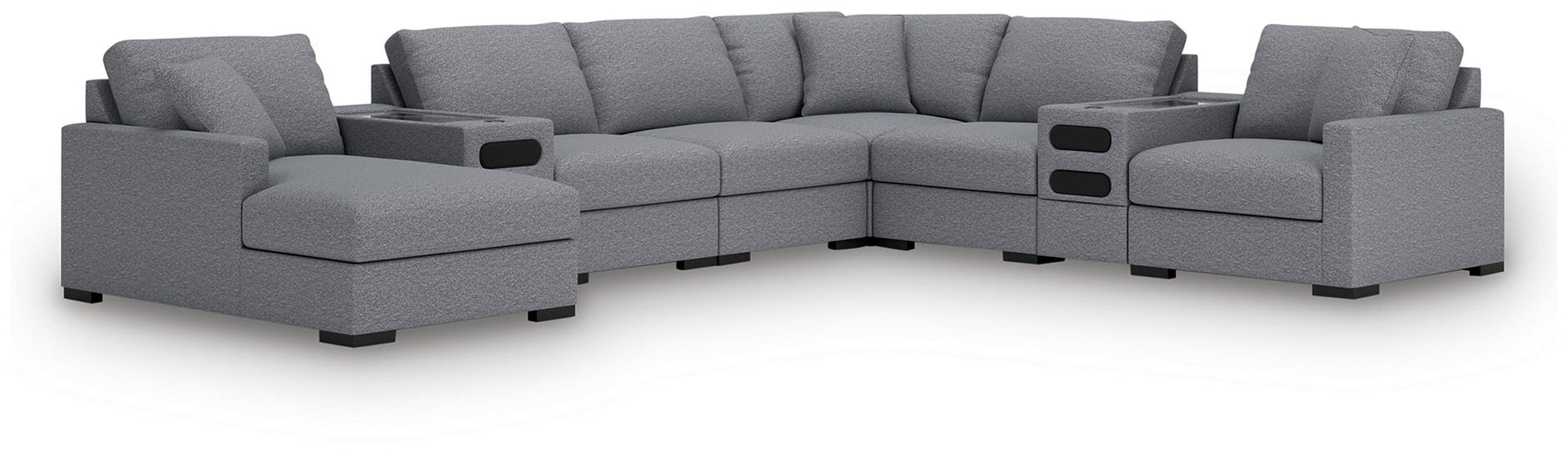 Omaha By Ashley - 8-Piece Sectional With Audio System And LAF Corner Chaise - Salt And Pepper