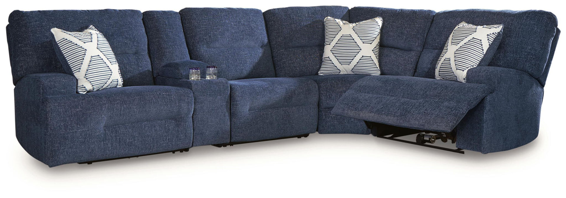 Acklen Place - 5-Piece Power Reclining Sectional With Storage Console - Navy