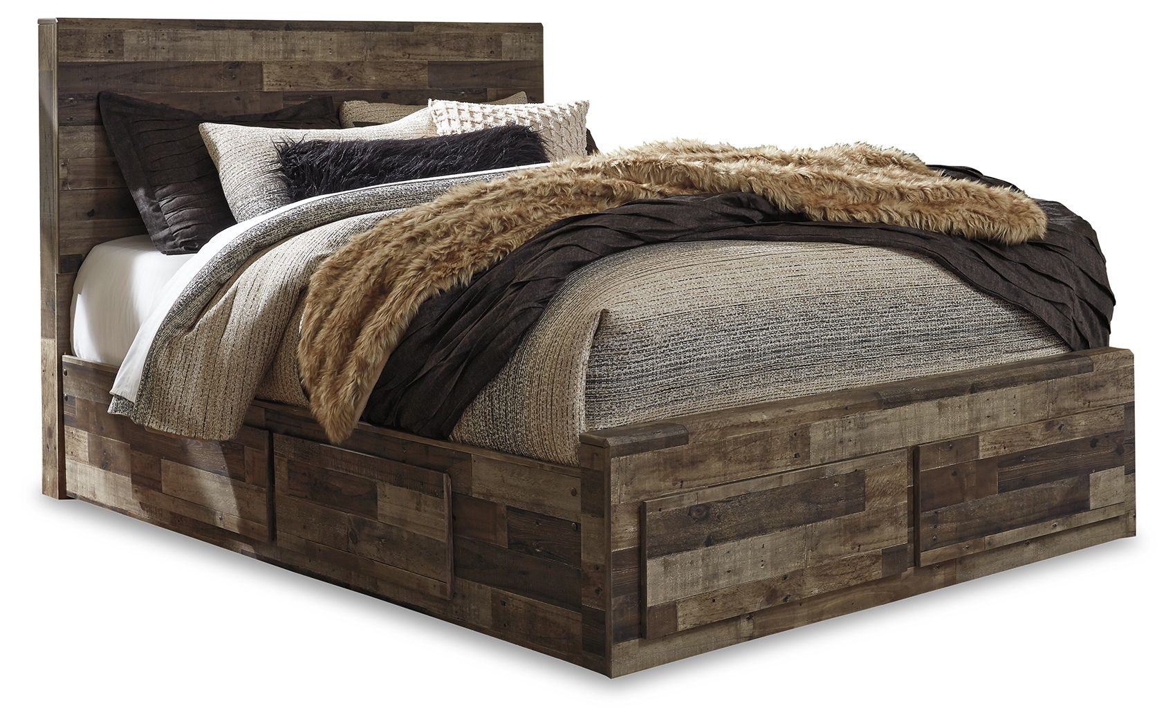 Derekson - Queen Panel Bed With 4 Storage Drawers - Multi Gray