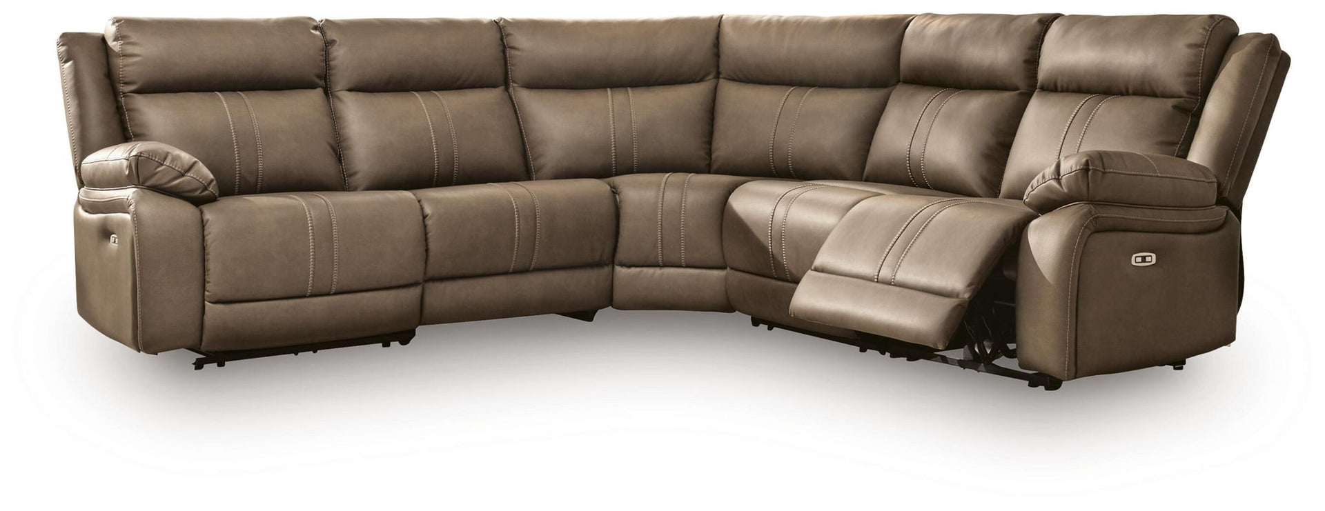 Max-Media - 5-Piece Power Reclining Sectional With 2 Armless Chairs - Biscotti