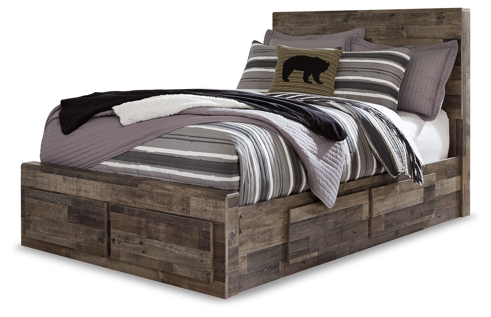 Derekson - Full Panel Bed With 6 Storage Drawers - Multi Gray