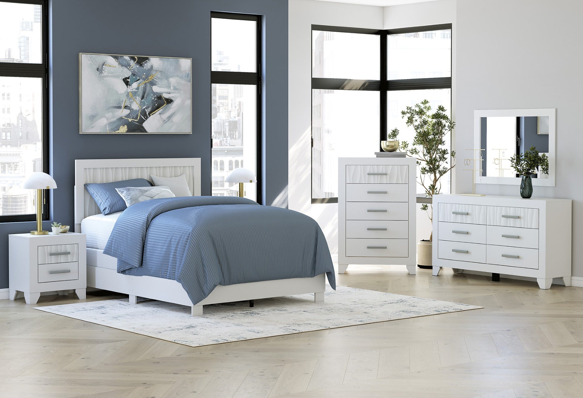 Druchella Queen Bed with Dresser Mirror Chest and Nightstand